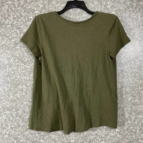 Susina Olive Green V-Neck Ruched Shoulders T-Shirt - Size Medium - Short Sleeve - Picture 6 of 6